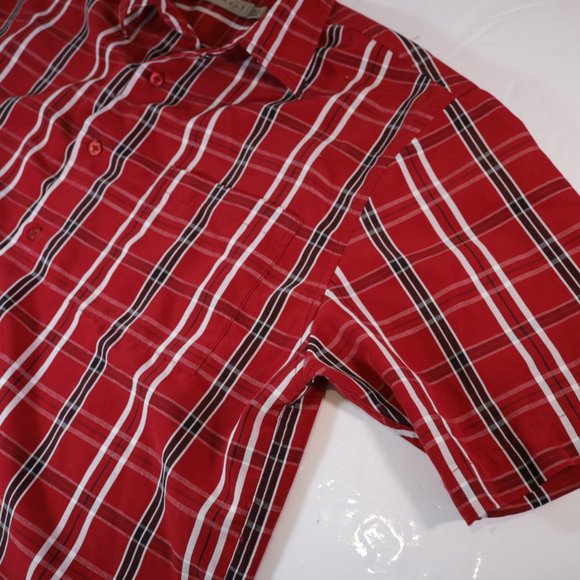 Mens Red Retreat Short Sleeved Plaid Striped Button Front Shirt Size M Medium - Picture 5 of 10